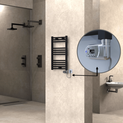 Radiva - HAITI Elektrikli Havlupan 400x700 Düz Siyah (Thesis Termostat) 300W (1)