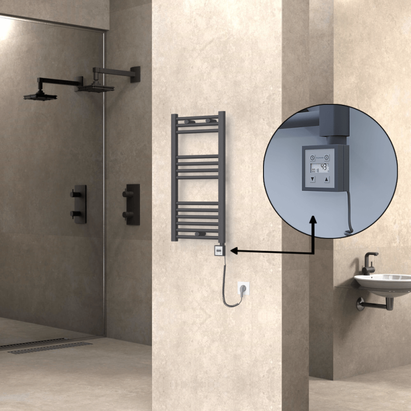 HAITI Elektrikli Havlupan 400x800 Düz Antrasit (KTX3 Termostat) 300W Spiral Kablolu - 1HAI04000800DB2TE7030-K