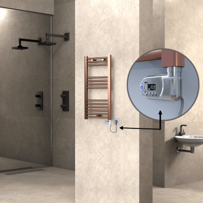  - HAITI Elektrikli Havlupan 400x800 Düz Bakır Eskitme (Thesis Termostat) 200W