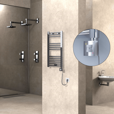 HAITI Elektrikli Havlupan 400x800 Düz Krom (KTX1 Termostat) 200W Spiral Kablolu - Thumbnail 1HAI04000800DK1PEB020-K