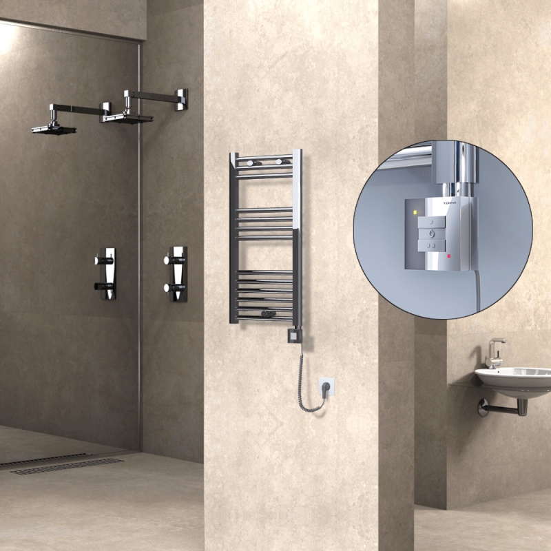 HAITI Elektrikli Havlupan 400x800 Düz Krom (KTX1 Termostat) 200W Spiral Kablolu - 1HAI04000800DK1PEB020-K