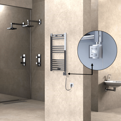 HAITI Elektrikli Havlupan 400x800 Düz Krom (KTX3 Termostat) 200W Spiral Kablolu - Thumbnail 1HAI04000800DK1PE7020-K