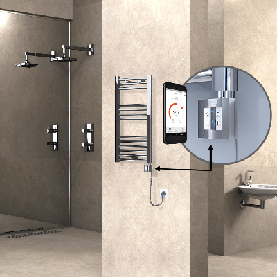 HAITI Elektrikli Havlupan 400x800 Düz Krom (KTX4 Termostat) 200W Spiral Kablolu - Thumbnail 1HAI04000800DK1PEC020-K