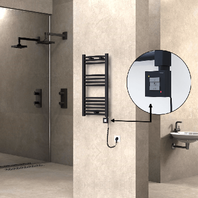 Radiva - HAITI Elektrikli Havlupan 400x800 Düz Siyah (KTX1 Termostat) 300W Spiral Kablolu