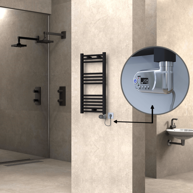 HAITI Elektrikli Havlupan 400x800 Düz Siyah (Thesis Termostat) 300W - 1HAI04000800DB3ME2030