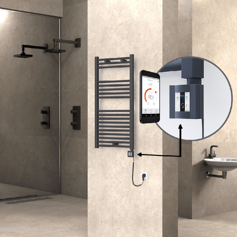 HAITI Elektrikli Havlupan 500x1000 Düz Antrasit (KTX4 Termostat) 600W Spiral Kablolu - 1HAI05001000DB2TEC060-K