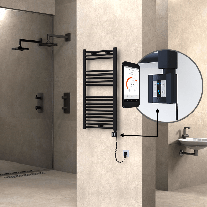 HAITI Elektrikli Havlupan 500x1000 Düz Siyah (KTX4 Termostat) 600W Spiral Kablolu - 1HAI05001000DB3MEC060-K