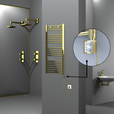 Radiva - HAITI Elektrikli Havlupan 500x1100 Düz Altın (KTX3 Termostat) 300W Spiral Kablolu