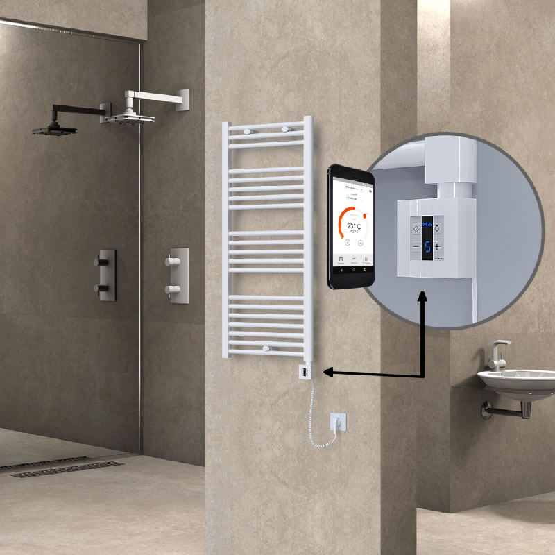 HAITI Elektrikli Havlupan 500x1100 Düz Beyaz (KTX4 Termostat) 600W Spiral Kablolu - 1HAI05001100DB1PEC060-K