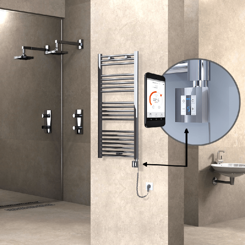 HAITI Elektrikli Havlupan 500x1100 Düz Krom (KTX4 Termostat) 300W Spiral Kablolu - 1HAI05001100DK1PEC030-K