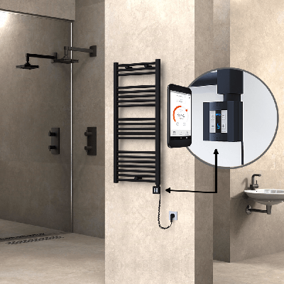 Radiva - HAITI Elektrikli Havlupan 500x1100 Düz Siyah (KTX4 Termostat) 600W Spiral Kablolu (1)