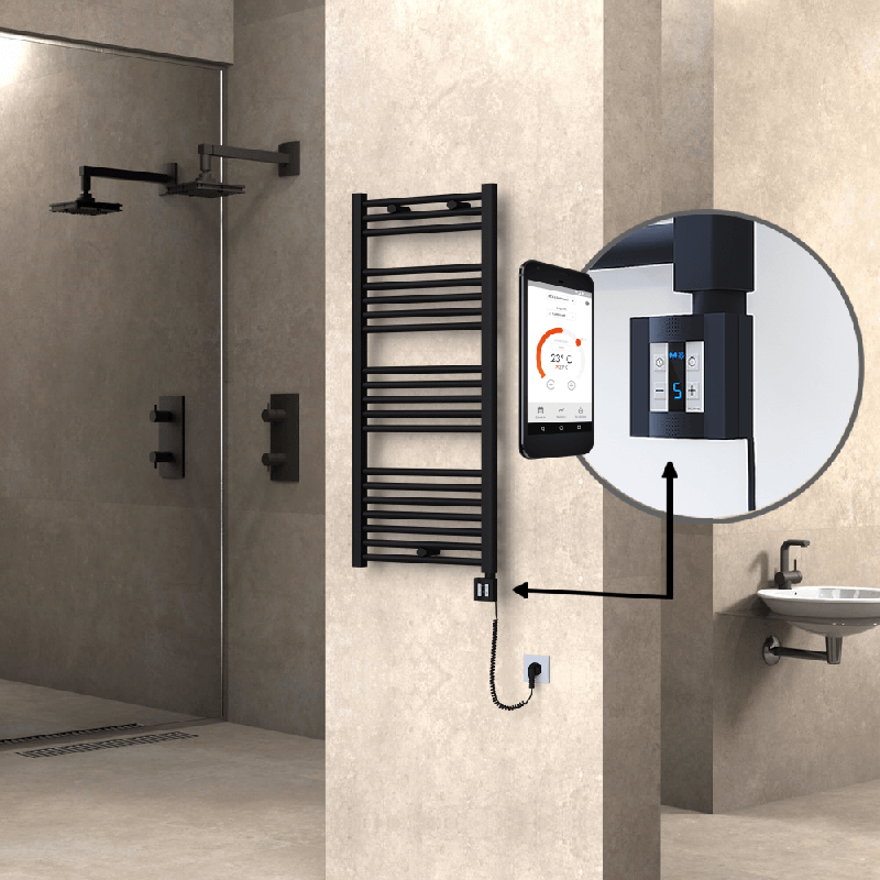 HAITI Elektrikli Havlupan 500x1100 Düz Siyah (KTX4 Termostat) 600W Spiral Kablolu - 1HAI05001100DB3MEC060-K