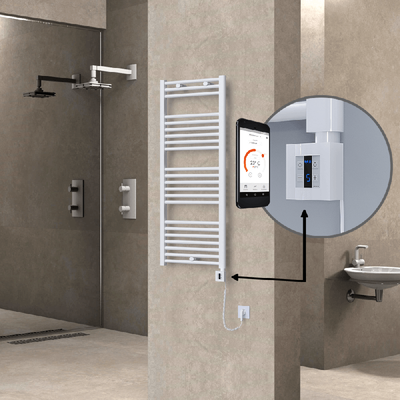 HAITI Elektrikli Havlupan 500x1200 Düz Beyaz (KTX4 Termostat) 600W Spiral Kablolu - 1HAI05001200DB1PEC060-K