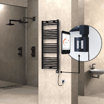 Radiva - HAITI Elektrikli Havlupan 500x1200 Düz Siyah (KTX4 Termostat) 600W Spiral Kablolu (1)