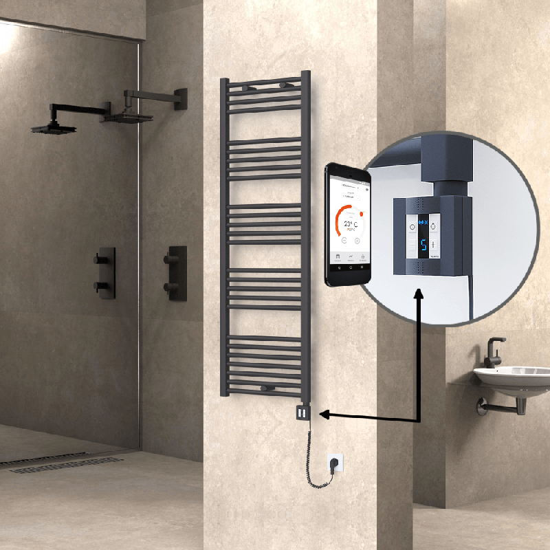 HAITI Elektrikli Havlupan 500x1500 Düz Antrasit (KTX4 Termostat) 600W Spiral Kablolu - 1HAI05001500DB2TEC060-K