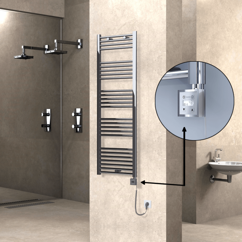 HAITI Elektrikli Havlupan 500x1500 Düz Krom (KTX3 Termostat) 600W Spiral Kablolu - 1HAI05001500DK1PE7060-K