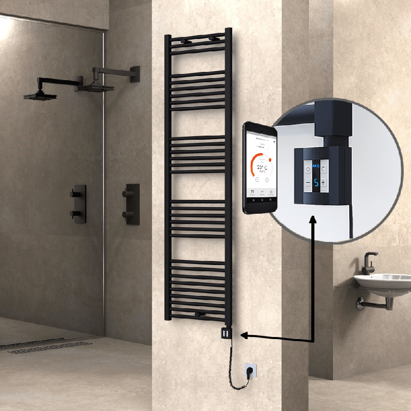 HAITI Elektrikli Havlupan 500x1800 Düz Siyah (KTX4 Termostat) 1000W Spiral Kablolu - 1HAI05001800DB3MEC100-K