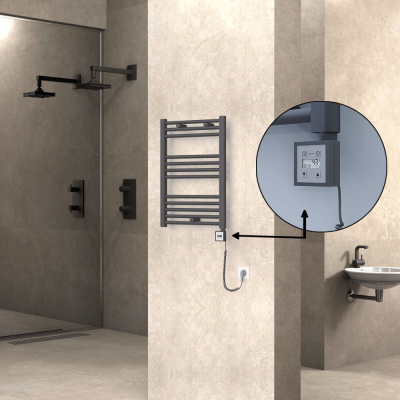 Radiva - HAITI Elektrikli Havlupan 500x700 Düz Antrasit (KTX3 Termostat) 300W Spiral Kablolu (1)