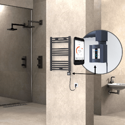 Radiva - HAITI Elektrikli Havlupan 500x700 Düz Antrasit (KTX4 Termostat) 300W Spiral Kablolu