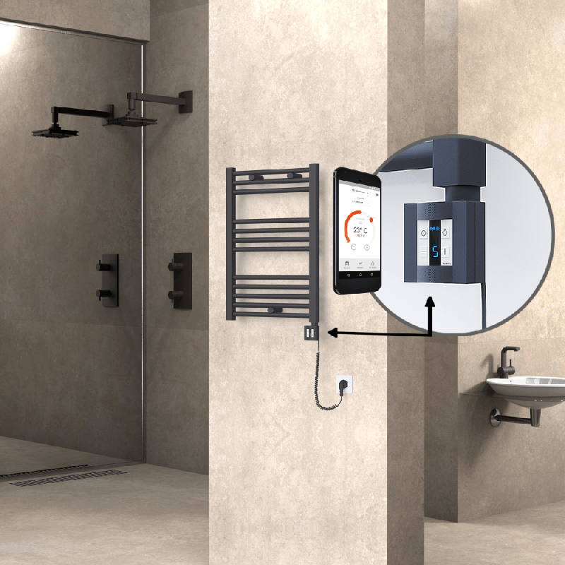 HAITI Elektrikli Havlupan 500x700 Düz Antrasit (KTX4 Termostat) 300W Spiral Kablolu - 1HAI05000700DB2TEC030-K