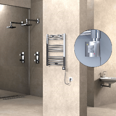  - HAITI Elektrikli Havlupan 500x700 Düz Krom (KTX1 Termostat) 200W Spiral Kablolu