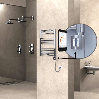 HAITI Elektrikli Havlupan 500x700 Düz Krom (KTX4 Termostat) 200W Spiral Kablolu - Thumbnail 1HAI05000700DK1PEC020-K