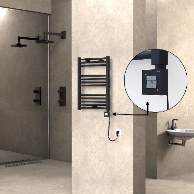 Radiva - HAITI Elektrikli Havlupan 500x700 Düz Siyah (KTX1 Termostat) 300W Spiral Kablolu