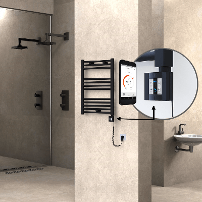 Radiva - HAITI Elektrikli Havlupan 500x700 Düz Siyah (KTX4 Termostat) 300W Spiral Kablolu (1)