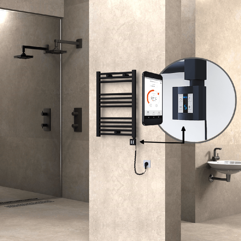 HAITI Elektrikli Havlupan 500x700 Düz Siyah (KTX4 Termostat) 300W Spiral Kablolu - 1HAI05000700DB3MEC030-K