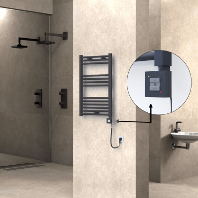 Radiva - HAITI Elektrikli Havlupan 500x800 Düz Antrasit (KTX1 Termostat) 300W Spiral Kablolu