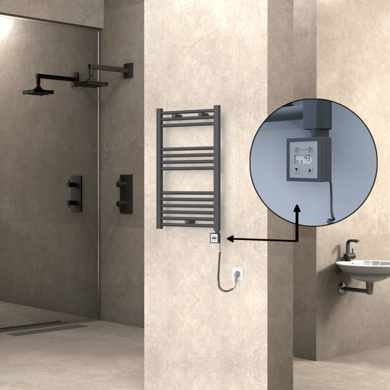 HAITI Elektrikli Havlupan 500x800 Düz Antrasit (KTX3 Termostat) 300W Spiral Kablolu - 1HAI05000800DB2TE7030-K