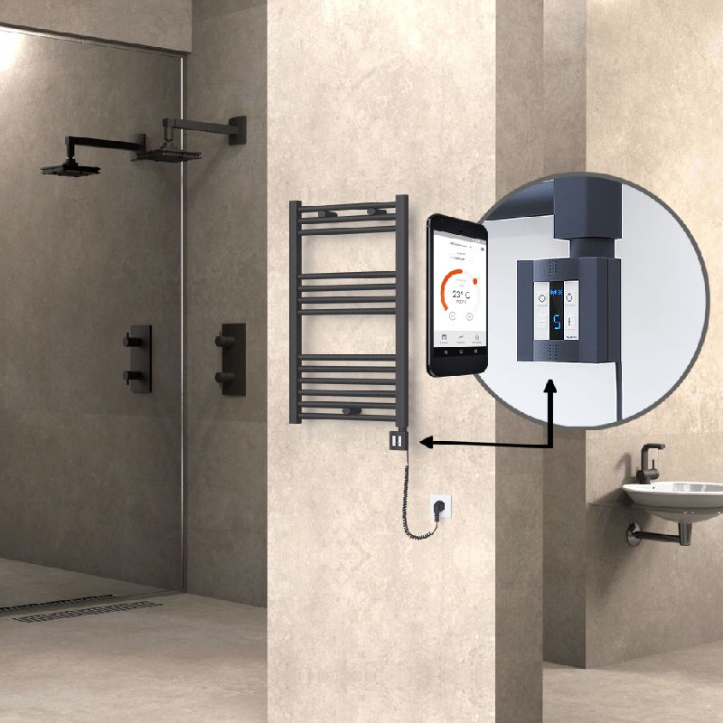 HAITI Elektrikli Havlupan 500x800 Düz Antrasit (KTX4 Termostat) 300W Spiral Kablolu - 1HAI05000800DB2TEC030-K