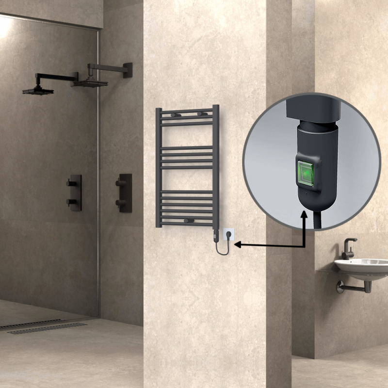 HAITI Elektrikli Havlupan 500x800 Düz Antrasit (On/Off Düğmeli) 300W - 1HAI05000800DB2TE1030