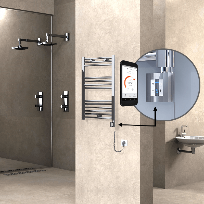 HAITI Elektrikli Havlupan 500x800 Düz Krom (KTX4 Termostat) 200W Spiral Kablolu - 1HAI05000800DK1PEC020-K