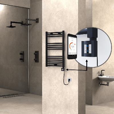 Radiva - HAITI Elektrikli Havlupan 500x800 Düz Siyah (KTX4 Termostat) 300W Spiral Kablolu