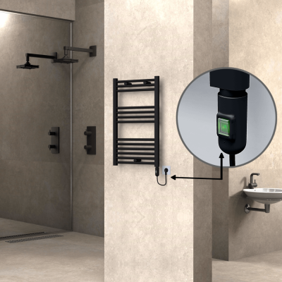 HAITI Elektrikli Havlupan 500x800 Düz Siyah (On/Off Düğmeli) 300W - Thumbnail 1HAI05000800DB3ME1030