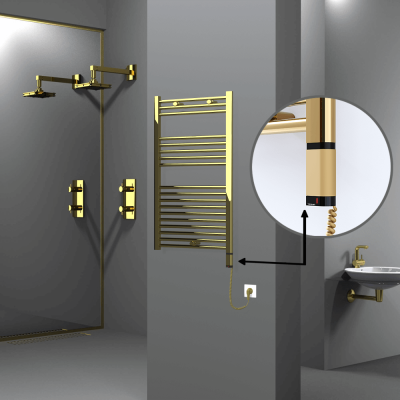 Radiva - HAITI Elektrikli Havlupan 600x1000 Düz Altın (OneD On/Off ) Sağ 300W