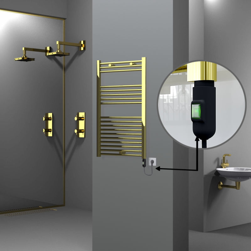 HAITI Elektrikli Havlupan 600x1000 Düz Altın (On/Off Düğmeli) 300W - 1HAI06001000DK2PE1030