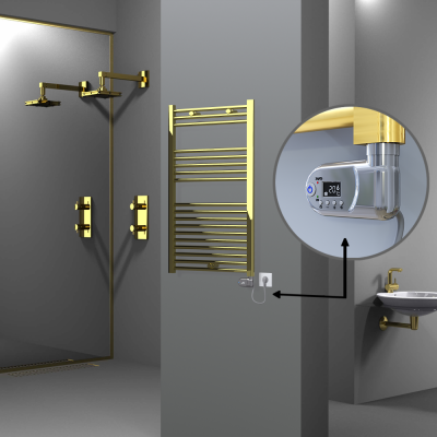 Radiva - HAITI Elektrikli Havlupan 600x1000 Düz Altın (Thesis Termostat) 300W