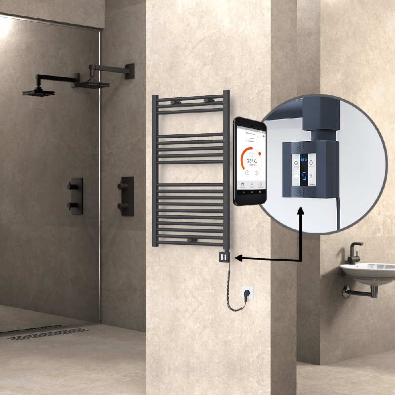 HAITI Elektrikli Havlupan 600x1000 Düz Antrasit (KTX4 Termostat) 600W Spiral Kablolu - 1HAI06001000DB2TEC060-K