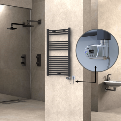 Radiva - HAITI Elektrikli Havlupan 600x1000 Düz Antrasit (Thesis Termostat) 600W - 500