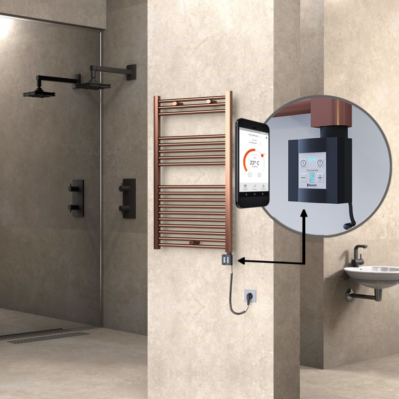 HAITI Elektrikli Havlupan 600x1000 Düz Bakır Eskitme (KTX4 Termostat) 300W Spiral Kablolu - 1HAI06001000DK3PEC030-K