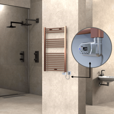  - HAITI Elektrikli Havlupan 600x1000 Düz Bakır Eskitme (Thesis Termostat) 300W