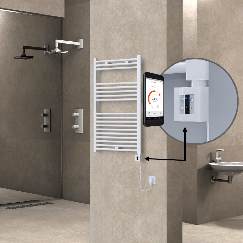 HAITI Elektrikli Havlupan 600x1000 Düz Beyaz (KTX4 Termostat) 600W Spiral Kablolu - 1HAI06001000DB1PEC060-K