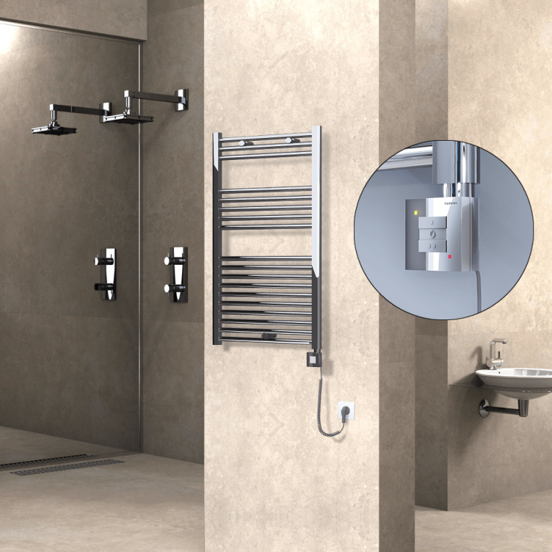 HAITI Elektrikli Havlupan 600x1000 Düz Krom (KTX1 Termostat) 300W Spiral Kablolu - 1HAI06001000DK1PEB030-K