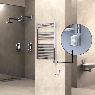 Radiva - HAITI Elektrikli Havlupan 600x1000 Düz Krom (KTX3 Termostat) 300W Spiral Kablolu