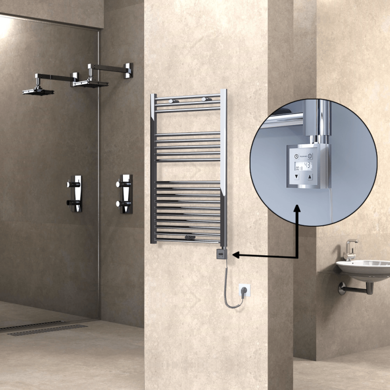 HAITI Elektrikli Havlupan 600x1000 Düz Krom (KTX3 Termostat) 300W Spiral Kablolu - 1HAI06001000DK1PE7030-K