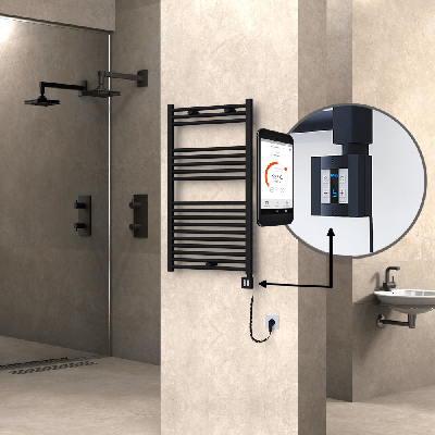 Radiva - HAITI Elektrikli Havlupan 600x1000 Düz Siyah (KTX4 Termostat) 600W Spiral Kablolu