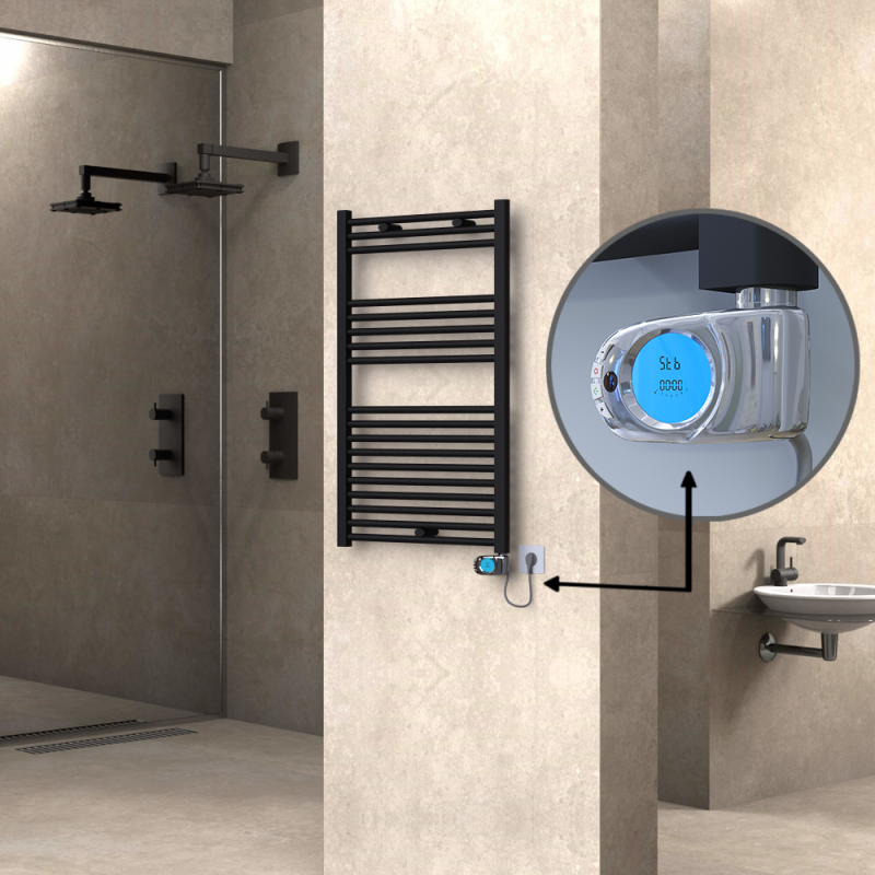 HAITI Elektrikli Havlupan 600x1000 Düz Siyah (Musa Termostat) 600W - 1HAI06001000DB3ME3060