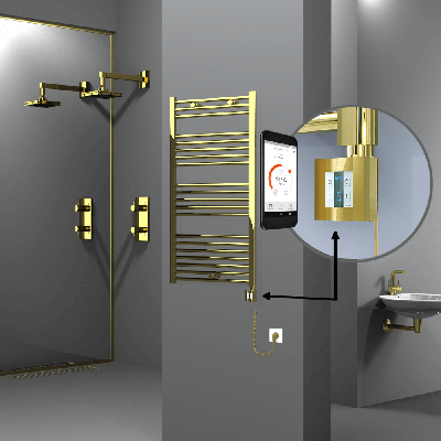 Radiva - HAITI Elektrikli Havlupan 600x1100 Düz Altın (KTX4 Termostat) 300W Spiral Kablolu